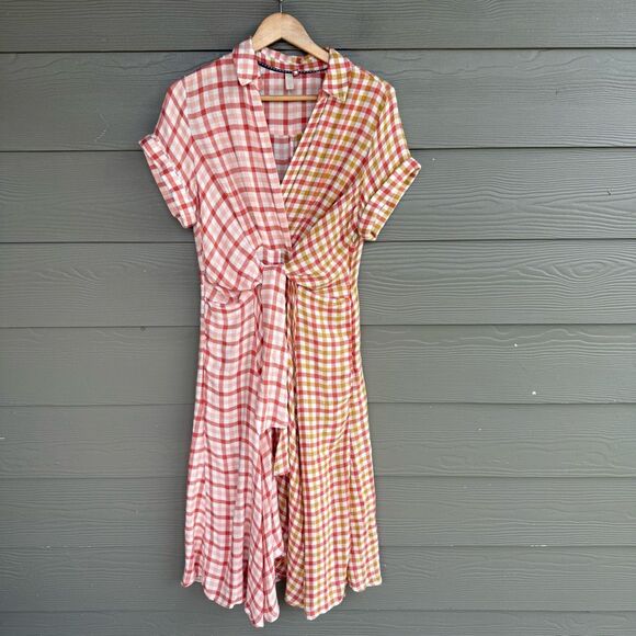Anthropologie Pink and Cream Plaid Midi Dress - Picture 2 of 8
